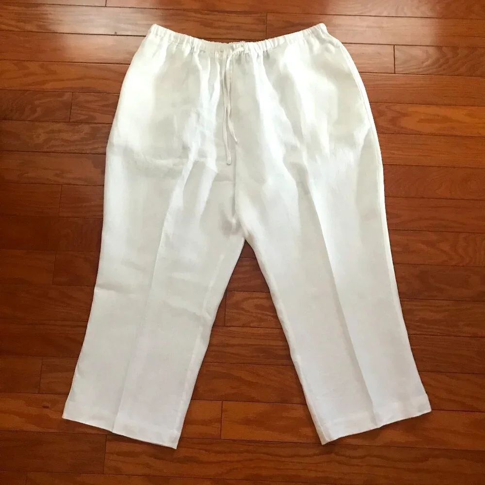 SILHOUETTES: WHITE LINEN CAPRIS SIZE 1XP - Picture 1 of 2